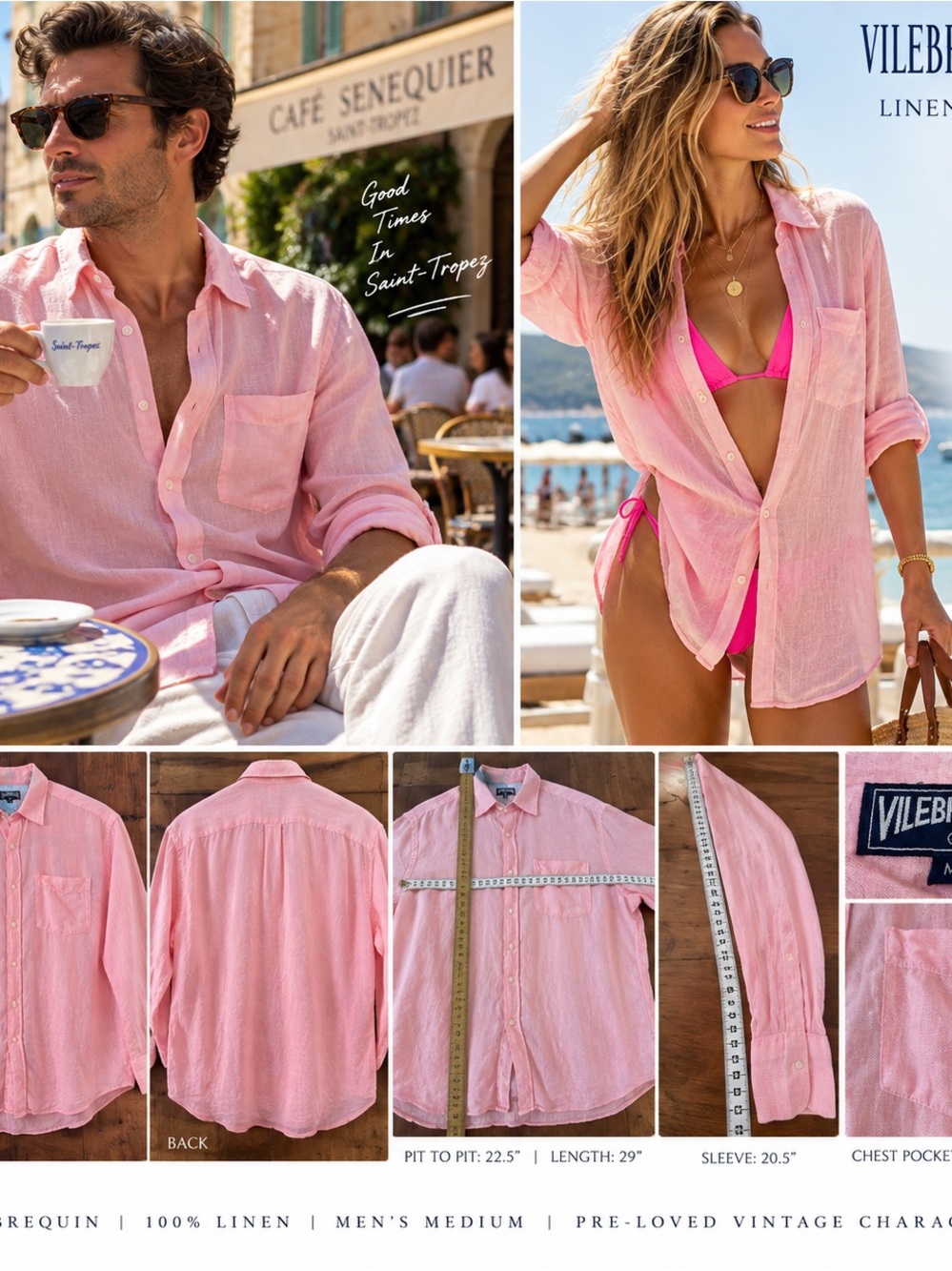 Vilebrequin Linen Shirt 🏖️ Fade Wash 🧽 Pink = French Riviera Rad!